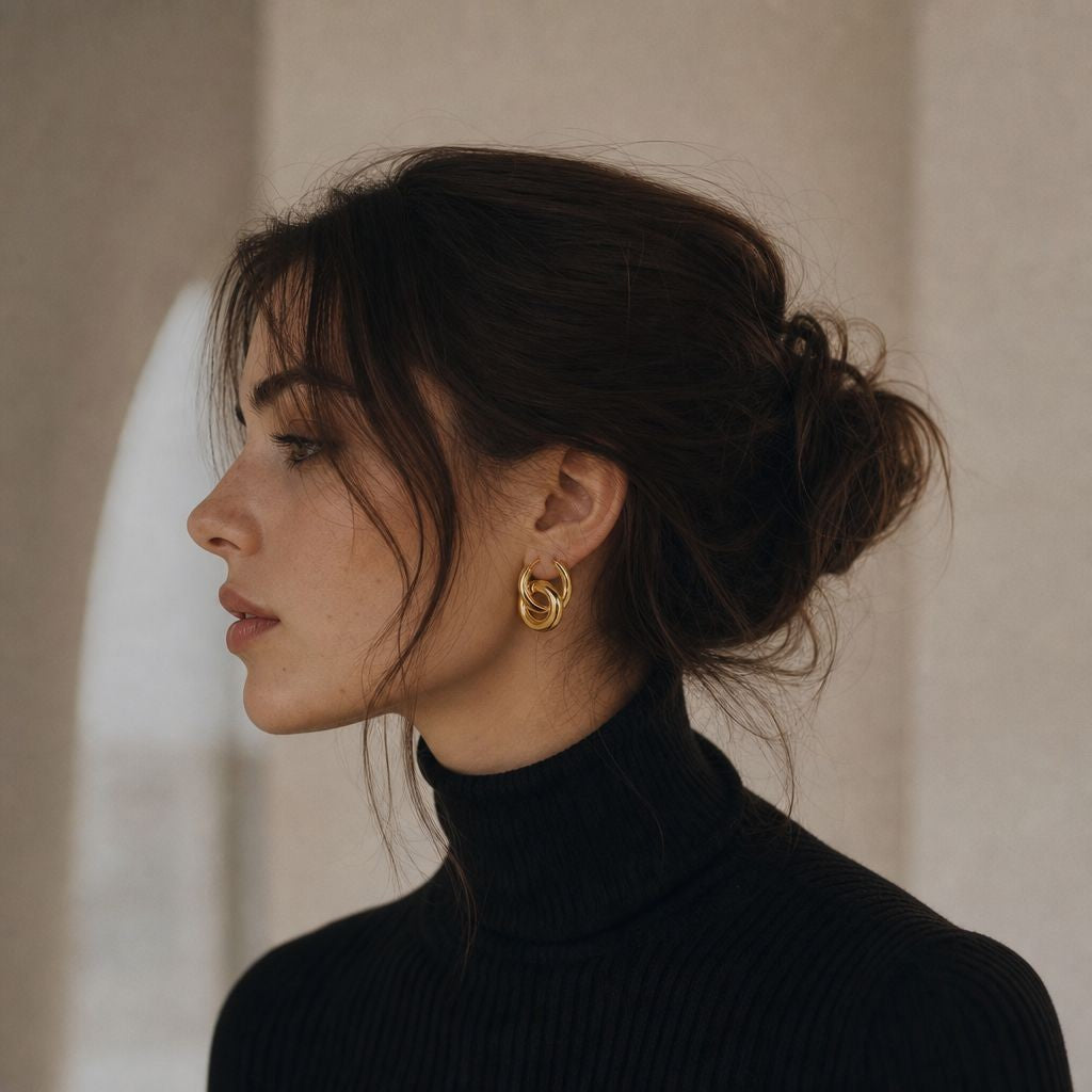 C Shape Earrings For Women, Electroplated 304 Stainless Steel With 18K Real Gold PVD Coated Plating