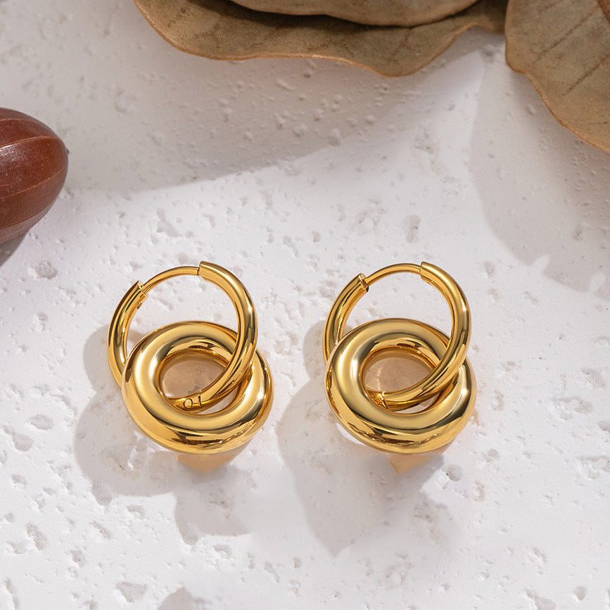 C Shape Earrings For Women, Electroplated 304 Stainless Steel With 18K Real Gold PVD Coated Plating