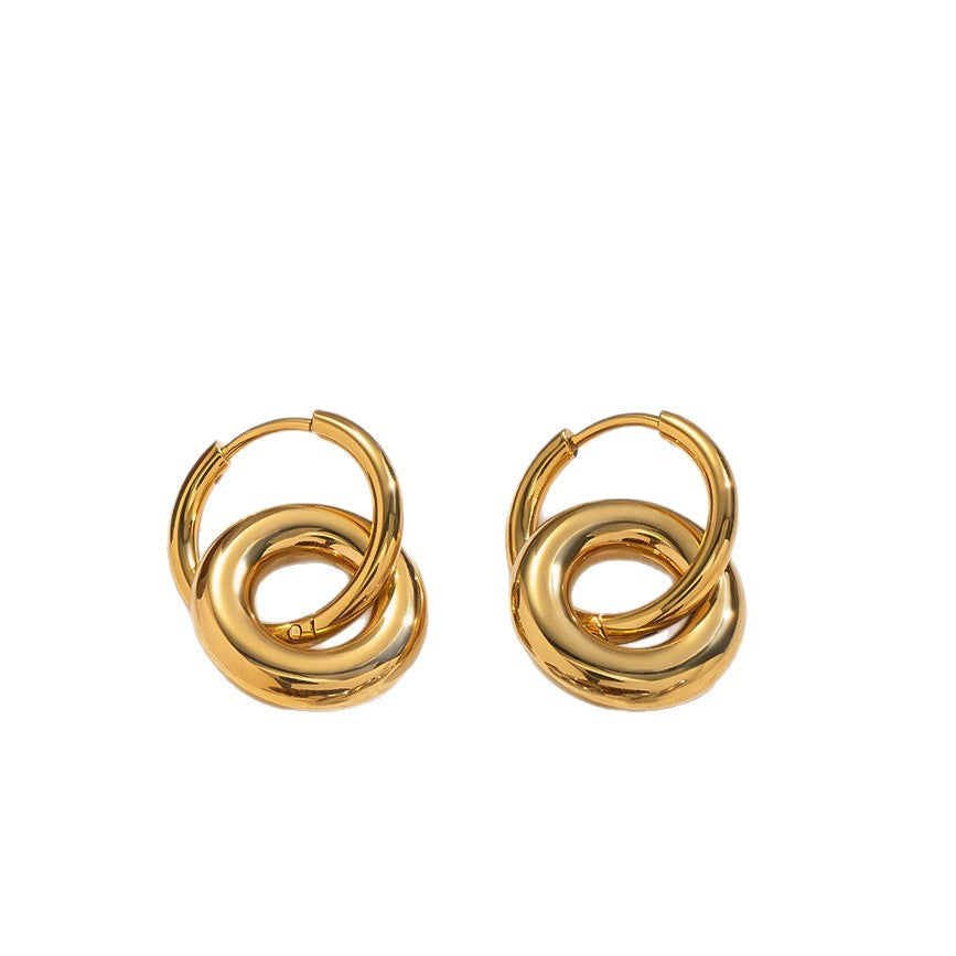 C Shape Earrings For Women, Electroplated 304 Stainless Steel With 18K Real Gold PVD Coated Plating