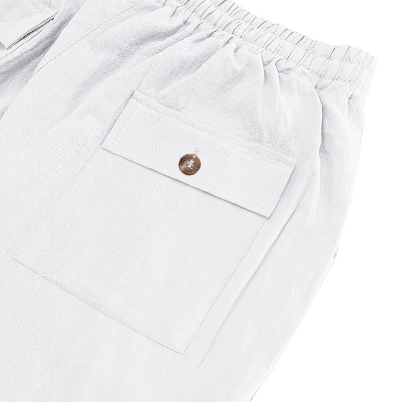 Men's Casual Solid Color Linen Straight Full Length Pants For Everyday Wear