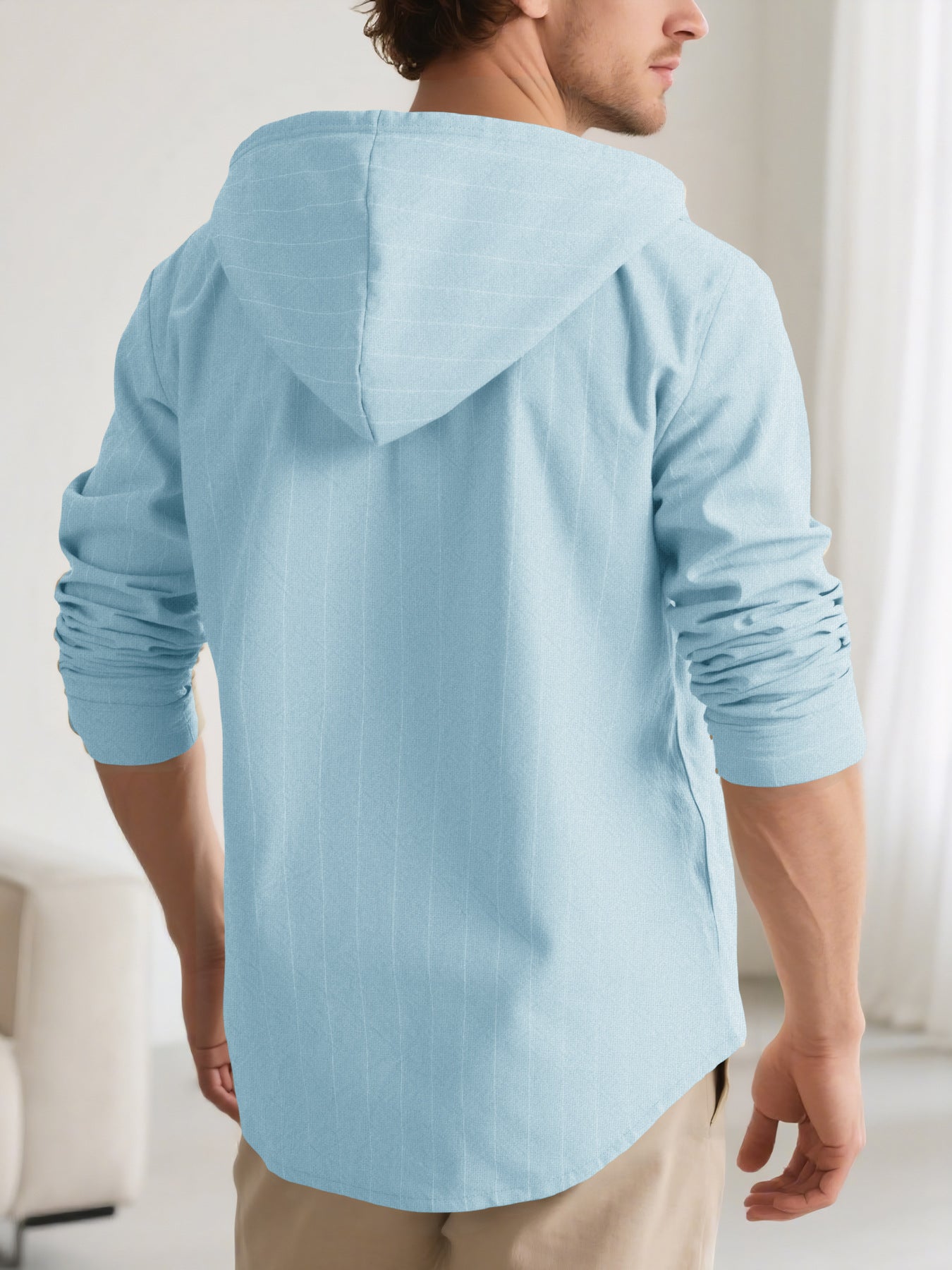 Casual Long Sleeve Linen Blouse For Men Featuring Stripe Pattern