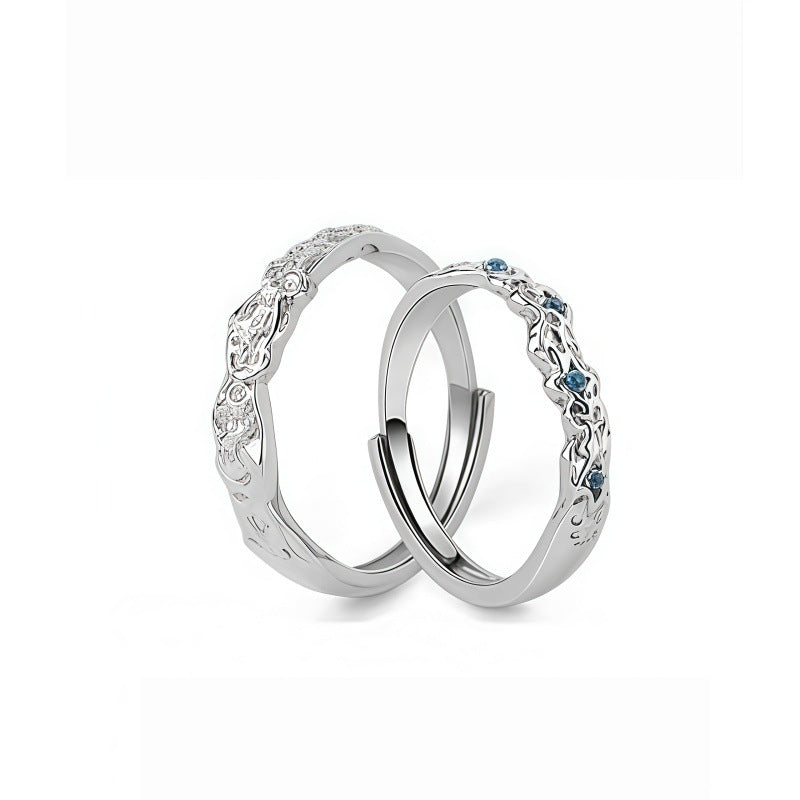 Sweet Couple Copper Star Rings With Zircon Inlay, Perfect For Valentine's Day