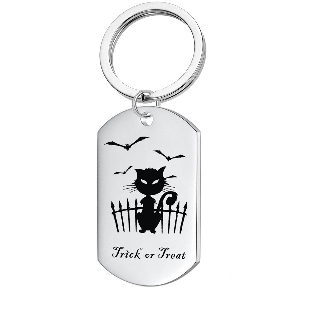 Halloween Cat Key Chain In Dyed Black Metal, Perfect Accessory For Your Keys