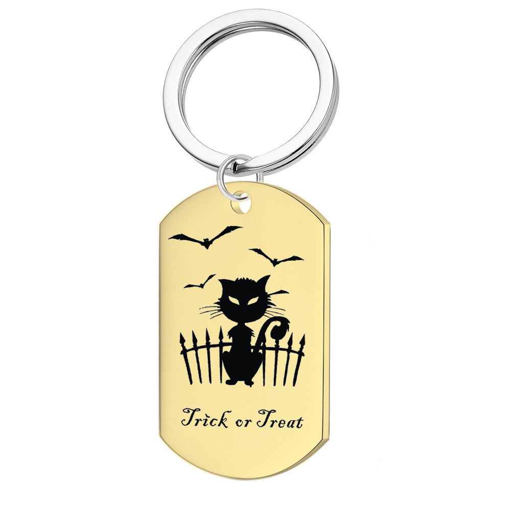 Halloween Cat Key Chain In Dyed Black Metal, Perfect Accessory For Your Keys