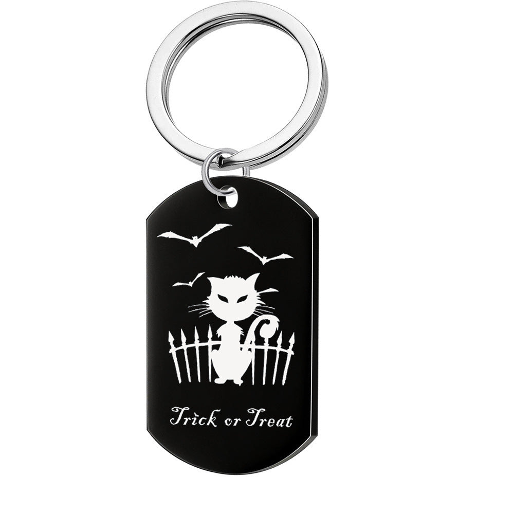 Halloween Cat Key Chain In Dyed Black Metal, Perfect Accessory For Your Keys