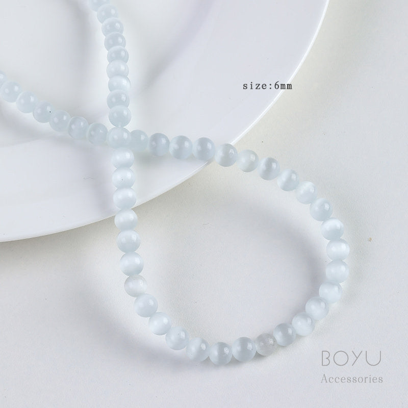 Natural Pink Cat's Eye Stone Beads For Jewelry Making, Diameter 6 Mm, Featuring Braid Craft In Original Design