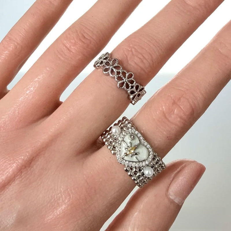 Heart Shape Wide Band Ring For Women In Silver Alloy Featuring Electroplated Finish