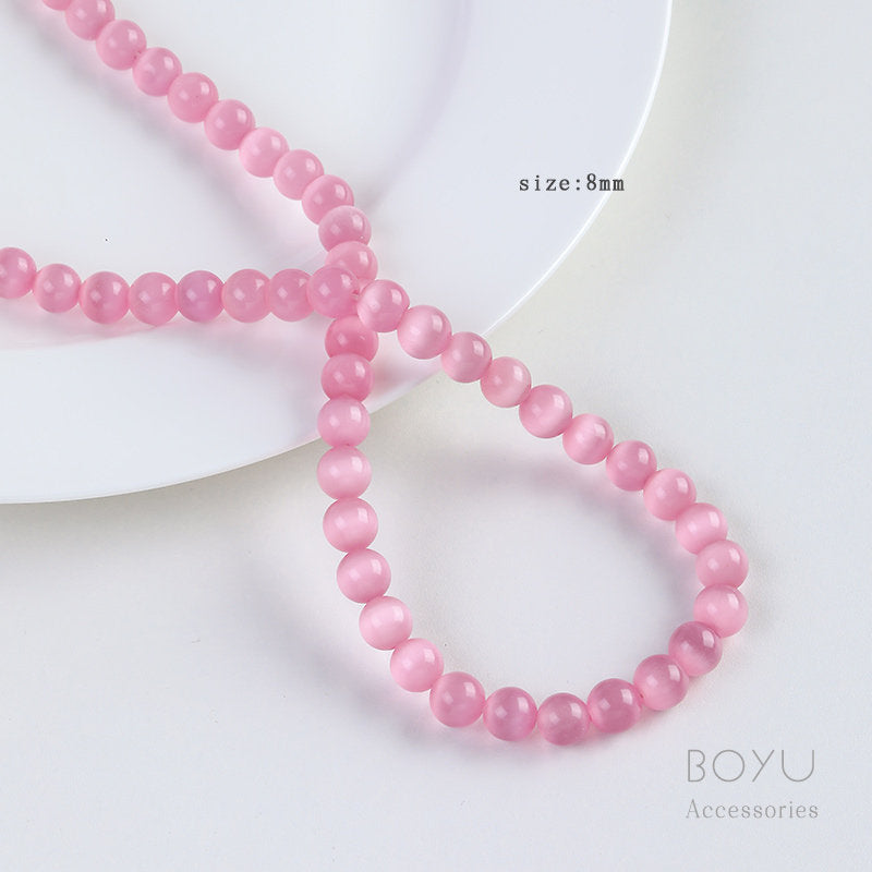 Natural Pink Cat's Eye Stone Beads For Jewelry Making, Diameter 6 Mm, Featuring Braid Craft In Original Design