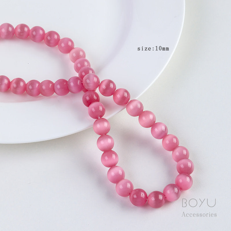 Natural Pink Cat's Eye Stone Beads For Jewelry Making, Diameter 6 Mm, Featuring Braid Craft In Original Design