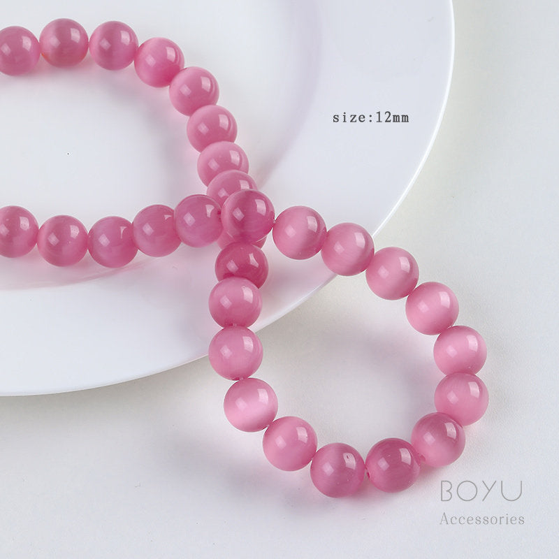 Natural Pink Cat's Eye Stone Beads For Jewelry Making, Diameter 6 Mm, Featuring Braid Craft In Original Design