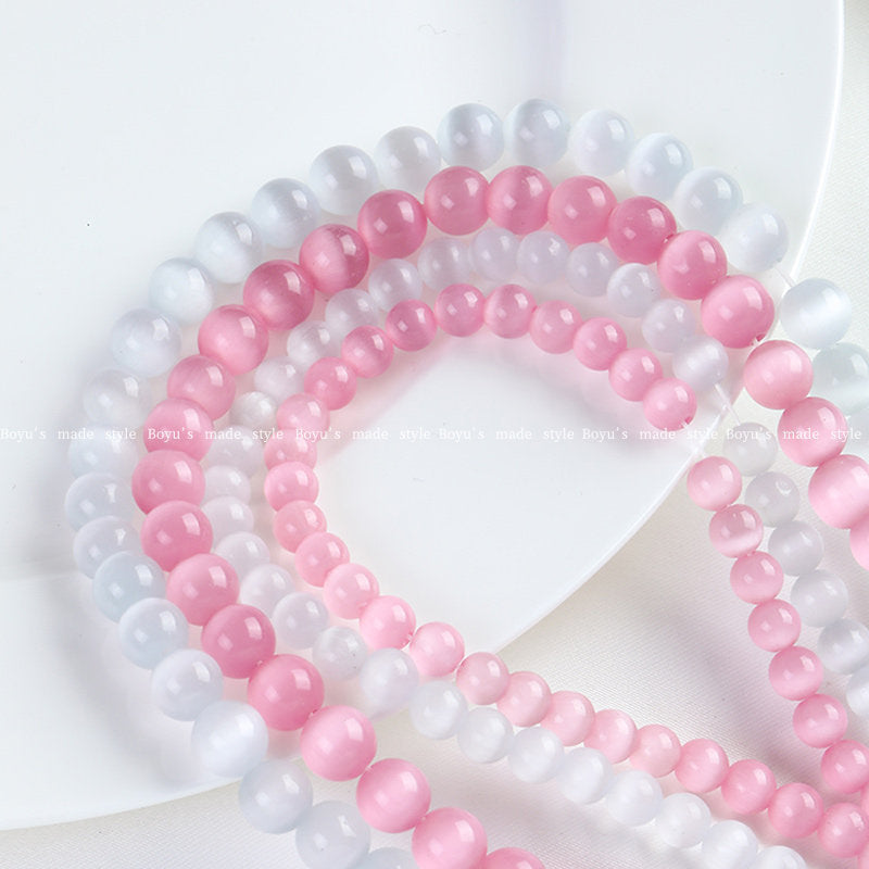 Natural Pink Cat's Eye Stone Beads For Jewelry Making, Diameter 6 Mm, Featuring Braid Craft In Original Design