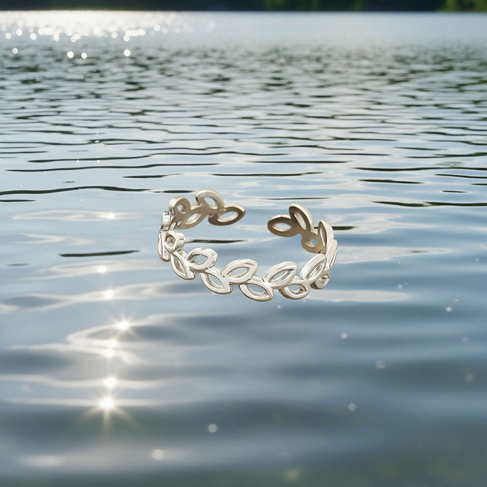 Leaves Open Rings For Women, Waterproof Non Tarnish 304 Stainless Steel With 18K Real Gold PVD Coated Plating, 0.01µm Thickness