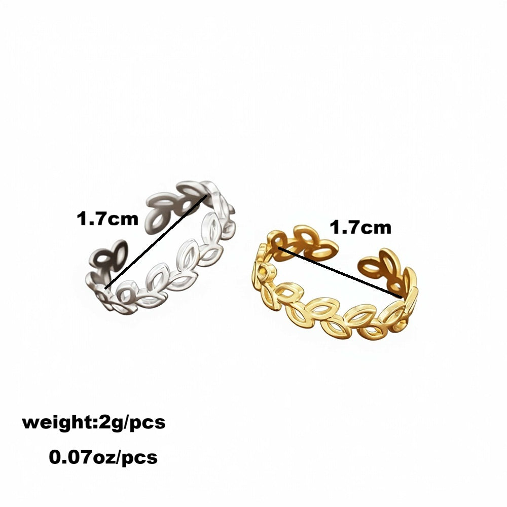 Leaves Open Rings For Women, Waterproof Non Tarnish 304 Stainless Steel With 18K Real Gold PVD Coated Plating, 0.01µm Thickness