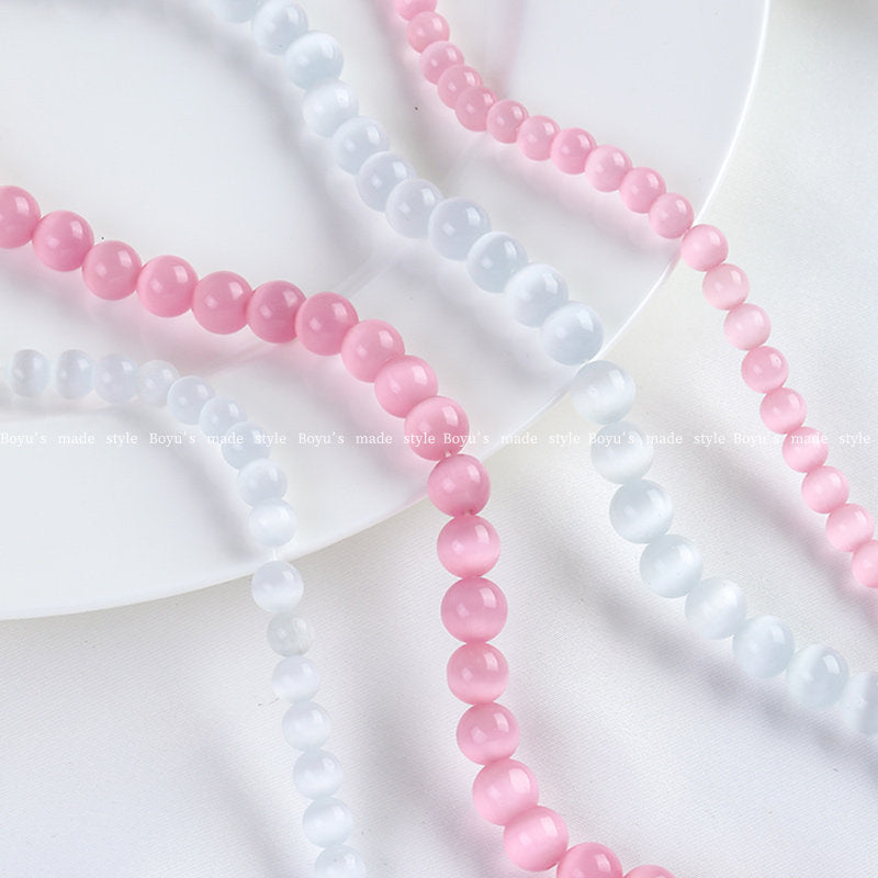 Natural Pink Cat's Eye Stone Beads For Jewelry Making, Diameter 6 Mm, Featuring Braid Craft In Original Design