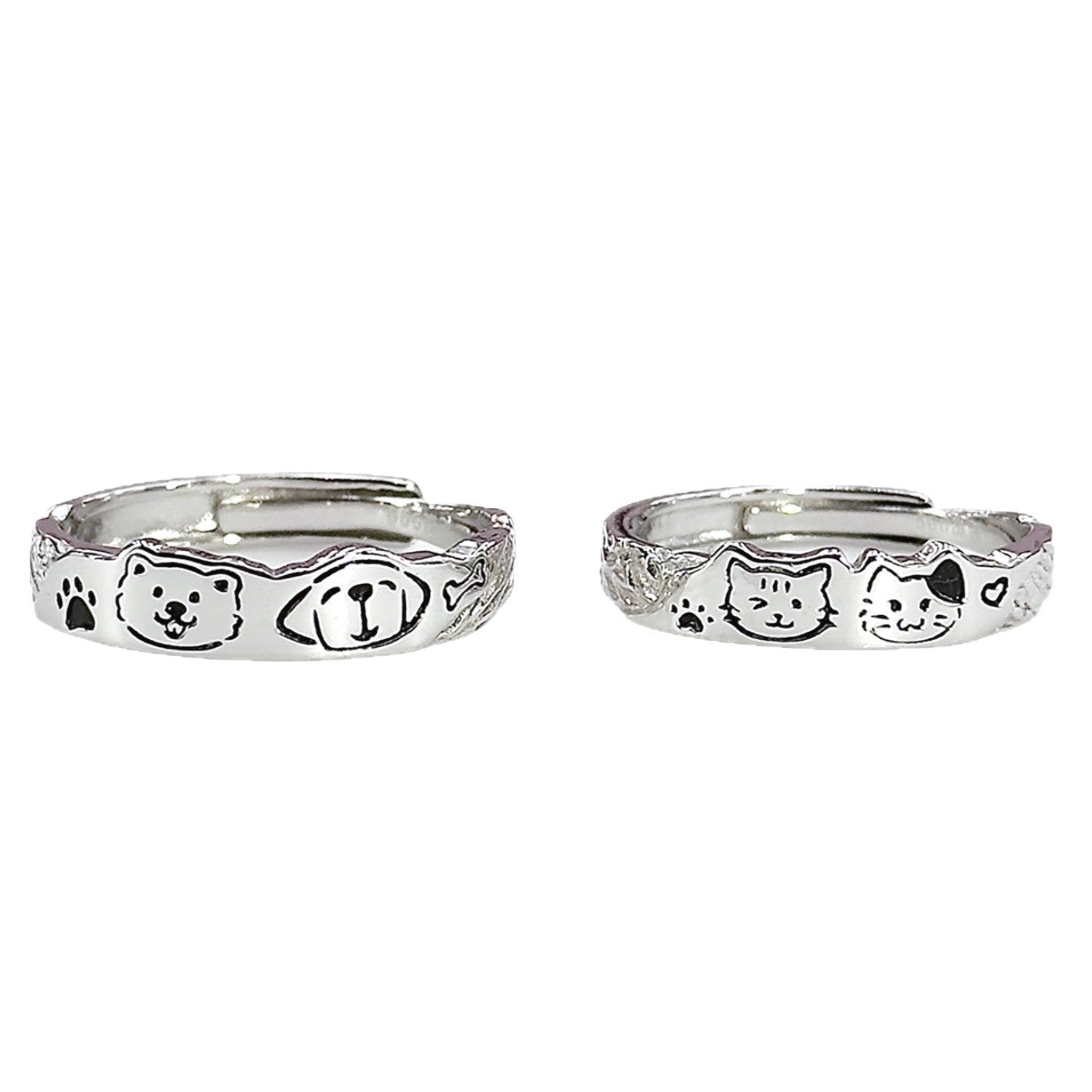 Cute Graffiti Open Rings For Couples In S999 Silver, 1 Pair Silver Rings
