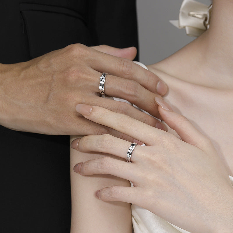 Cute Graffiti Open Rings For Couples In S999 Silver, 1 Pair Silver Rings