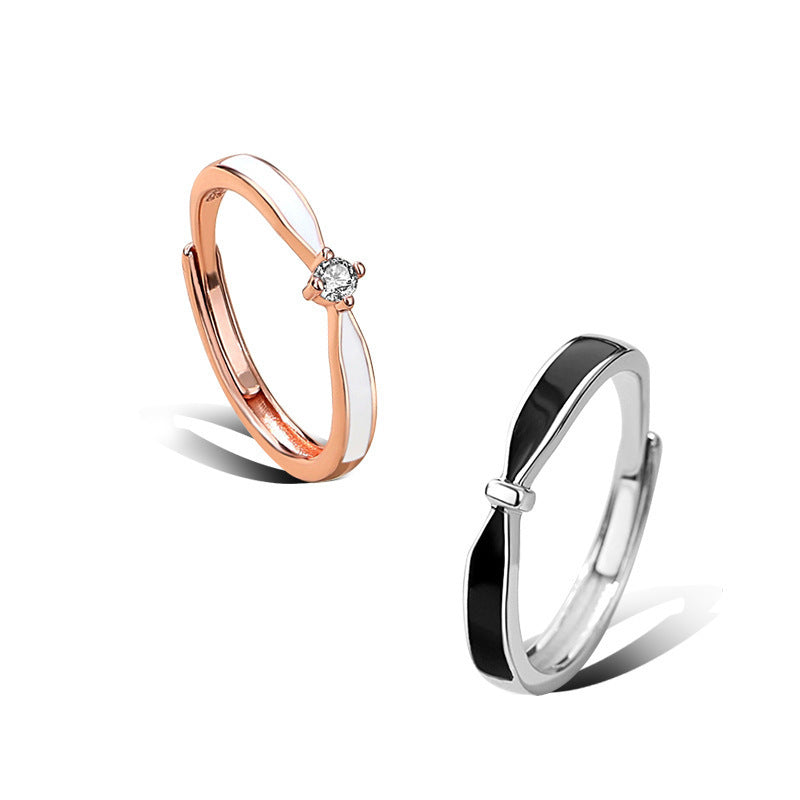Geometric Copper Rings For Couples With Epoxy Craft And Zircon Inlay, 1 Pair