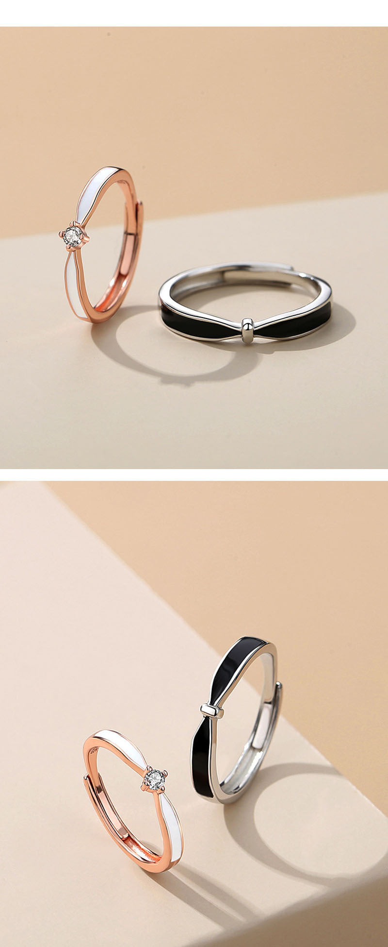 Geometric Copper Rings For Couples With Epoxy Craft And Zircon Inlay, 1 Pair