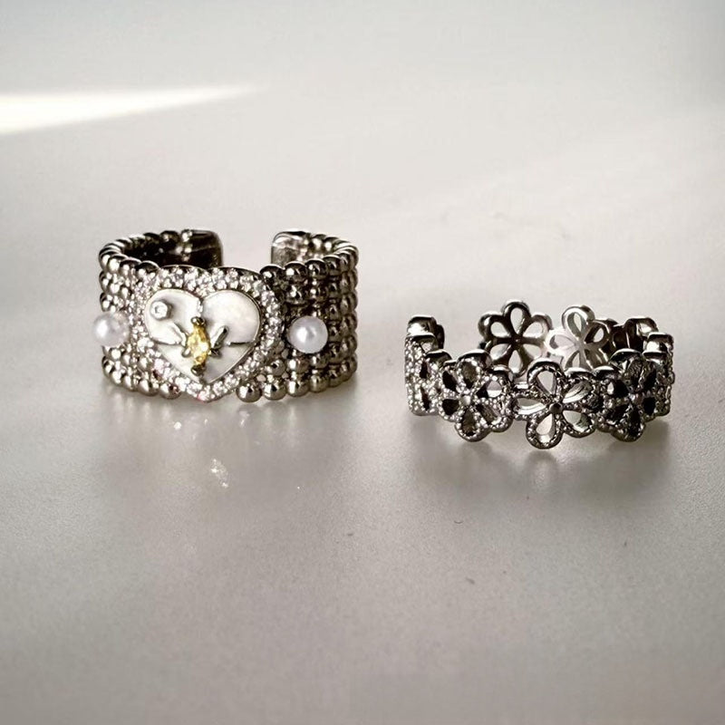 Heart Shape Wide Band Ring For Women In Silver Alloy Featuring Electroplated Finish