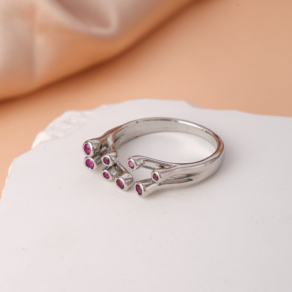 Geometric Open Rings For Women In Copper With Golden Plated Electroplated Finish Featuring Zircon Inlay
