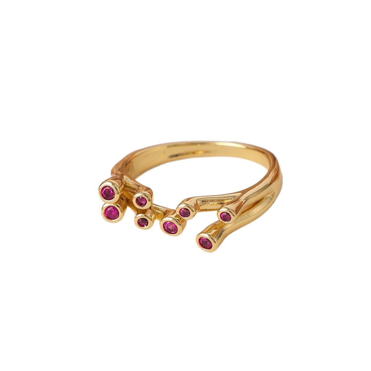 Geometric Open Rings For Women In Copper With Golden Plated Electroplated Finish Featuring Zircon Inlay