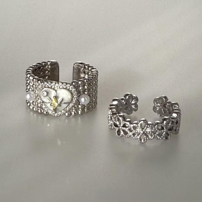 Heart Shape Wide Band Ring For Women In Silver Alloy Featuring Electroplated Finish