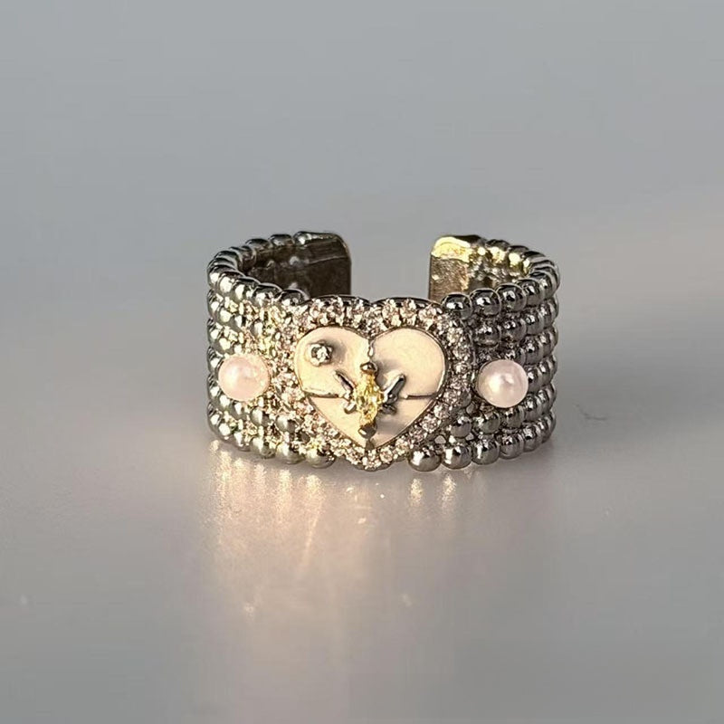 Heart Shape Wide Band Ring For Women In Silver Alloy Featuring Electroplated Finish