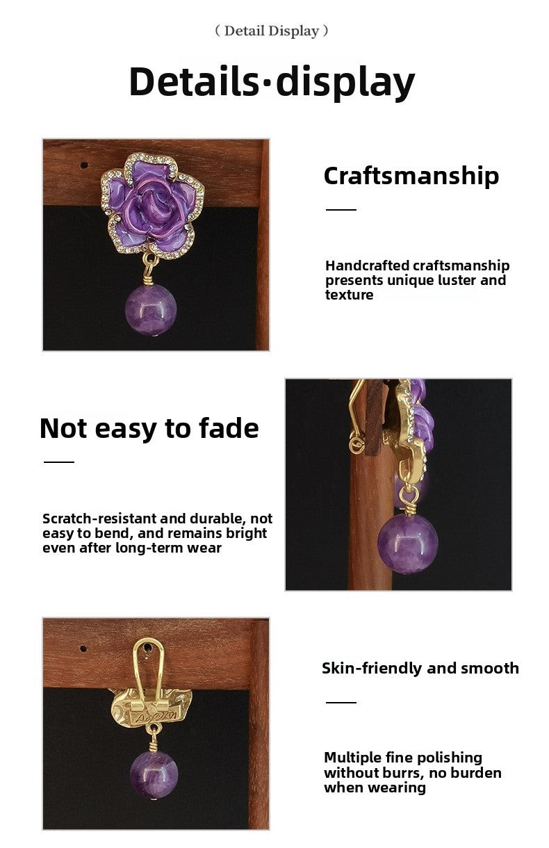 Flowers Enamel Earrings In Copper Alloy With Real Gold Plated And Zircon Inlay, Featuring 925 Sterling Silver Studs For Women