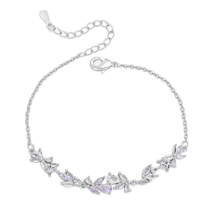Flowers Bracelet For Women Featuring Copper Pendant And Zircon Inlay With Electroplated Gold Plating