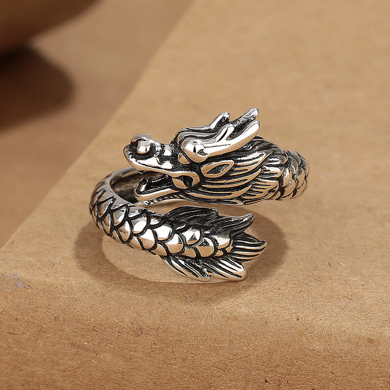 Dragon Copper Ring In Silver Featuring Ethnic Style Design For Unisex Wear