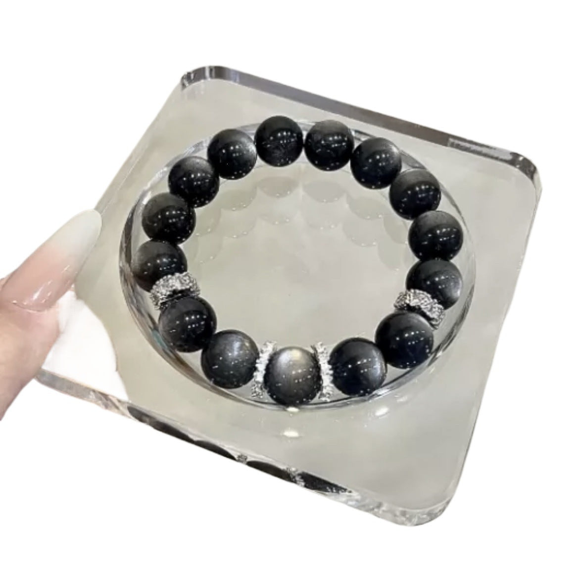 Handmade Simple Style Round Obsidian Bracelet For Unisex, Perfect Birthday Gift