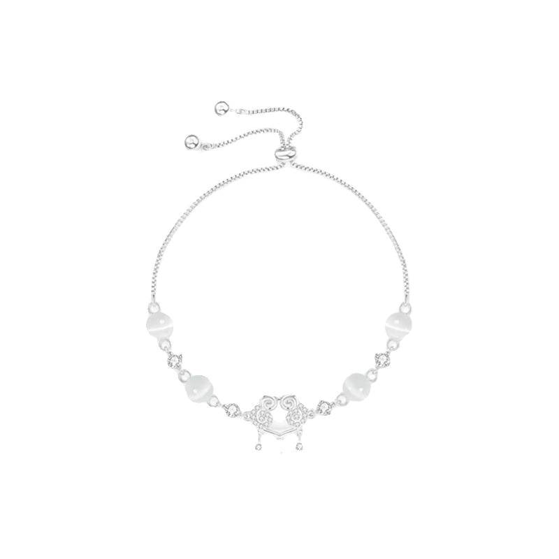 Ethnic Style Lock Bracelet For Women In Electroplated Copper With Cat's Eye Stone Inlay