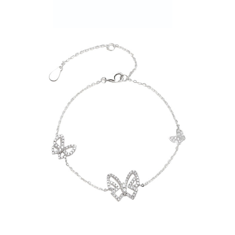 Sweet Butterfly 925 Sterling Silver Bracelet With 18K Gold Plated Finish And Moissanite Inlay, Slider Chain