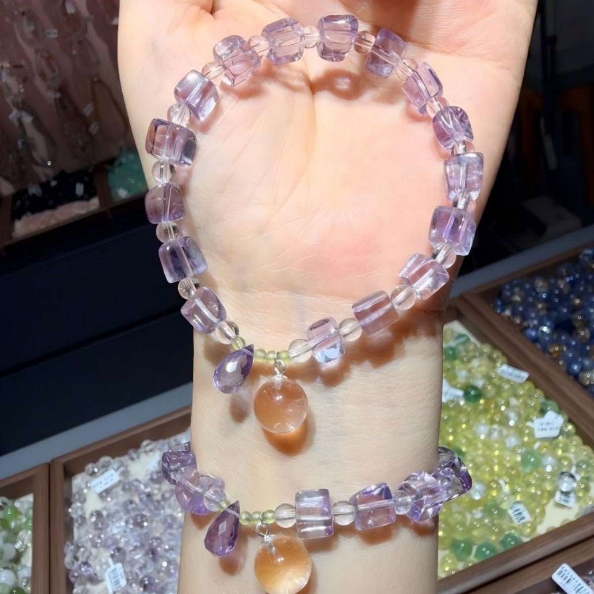 Candy Beading Crystal Bracelet In Purple Featuring February Birthstone Amethyst For Unisex