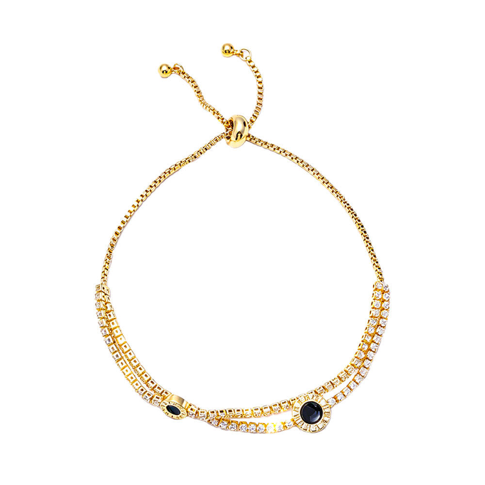 Sweet Oval Beaded Drawstring Bracelet For Unisex, Electroplated Copper With Zircon Inlay
