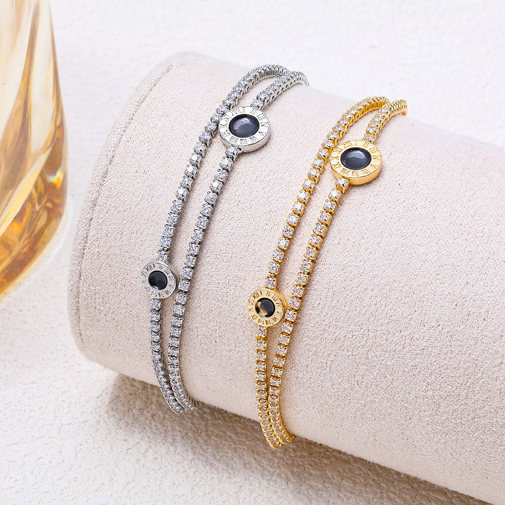 Sweet Oval Beaded Drawstring Bracelet For Unisex, Electroplated Copper With Zircon Inlay