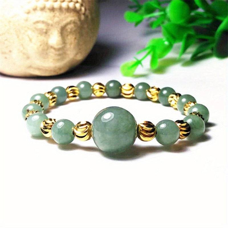 Geometric Braid Green Natural Stone Bracelet In Simple Style For Unisex Featuring Natural Stone Inlay