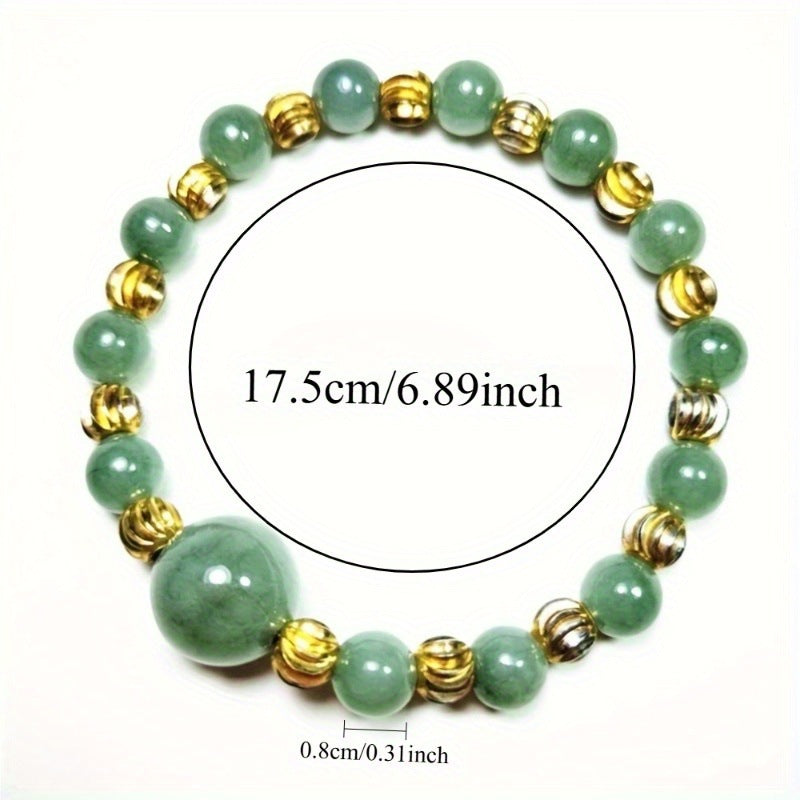 Geometric Braid Green Natural Stone Bracelet In Simple Style For Unisex Featuring Natural Stone Inlay
