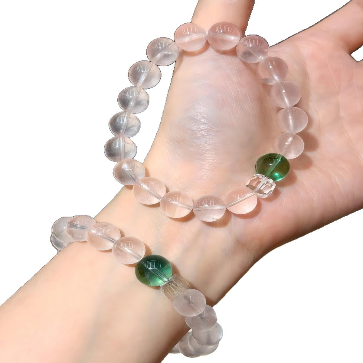 Luxurious Round Beaded Crystal Bracelet For Women In Natural Pink Featuring Crystal Inlay