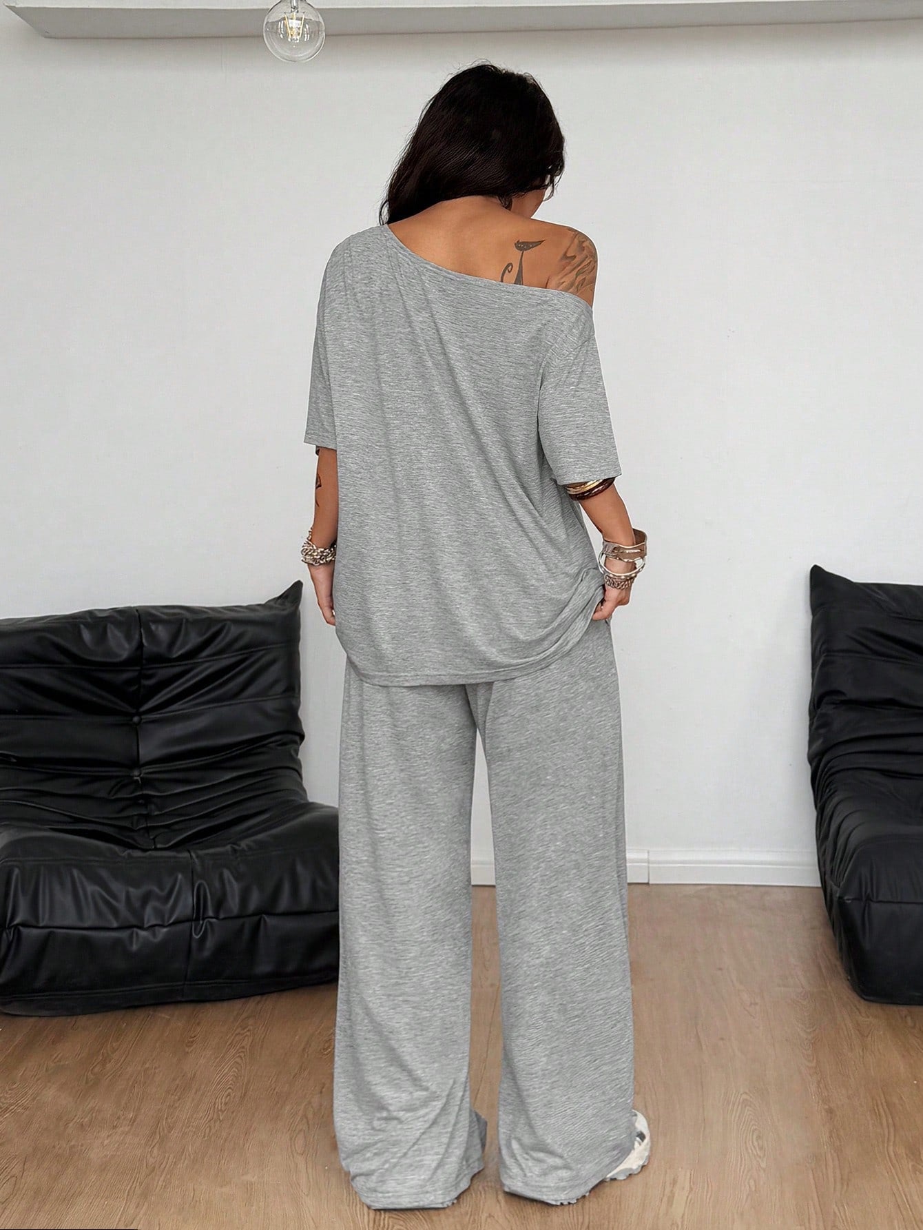Casual Solid Color Wide Leg Pants Pant Co-ord Set In Polyester Featuring Printing, 2 Pieces Set