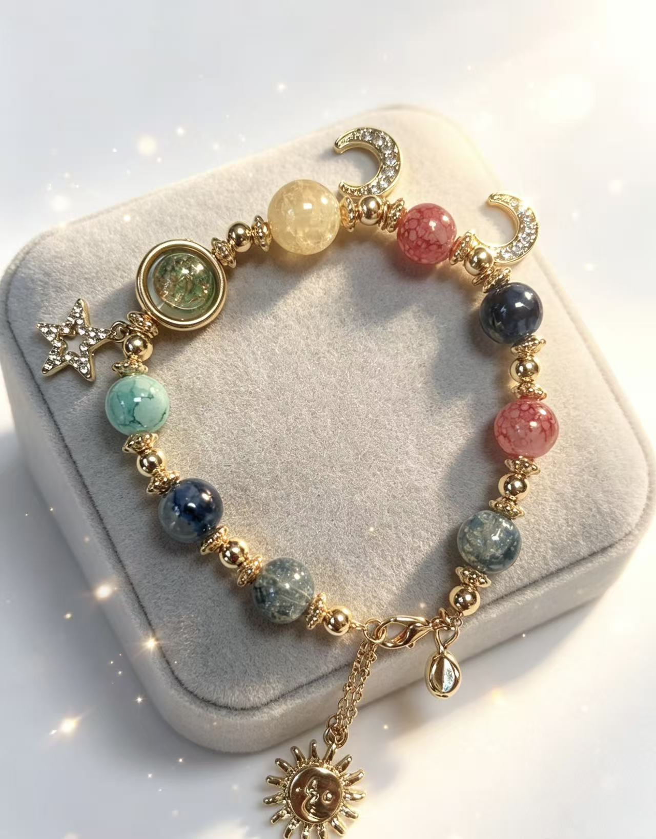 Handmade Galaxy Pattern Natural Stone Bracelets For Women, Featuring Natural Stone Inlay, Perfect For Birthday Gifts