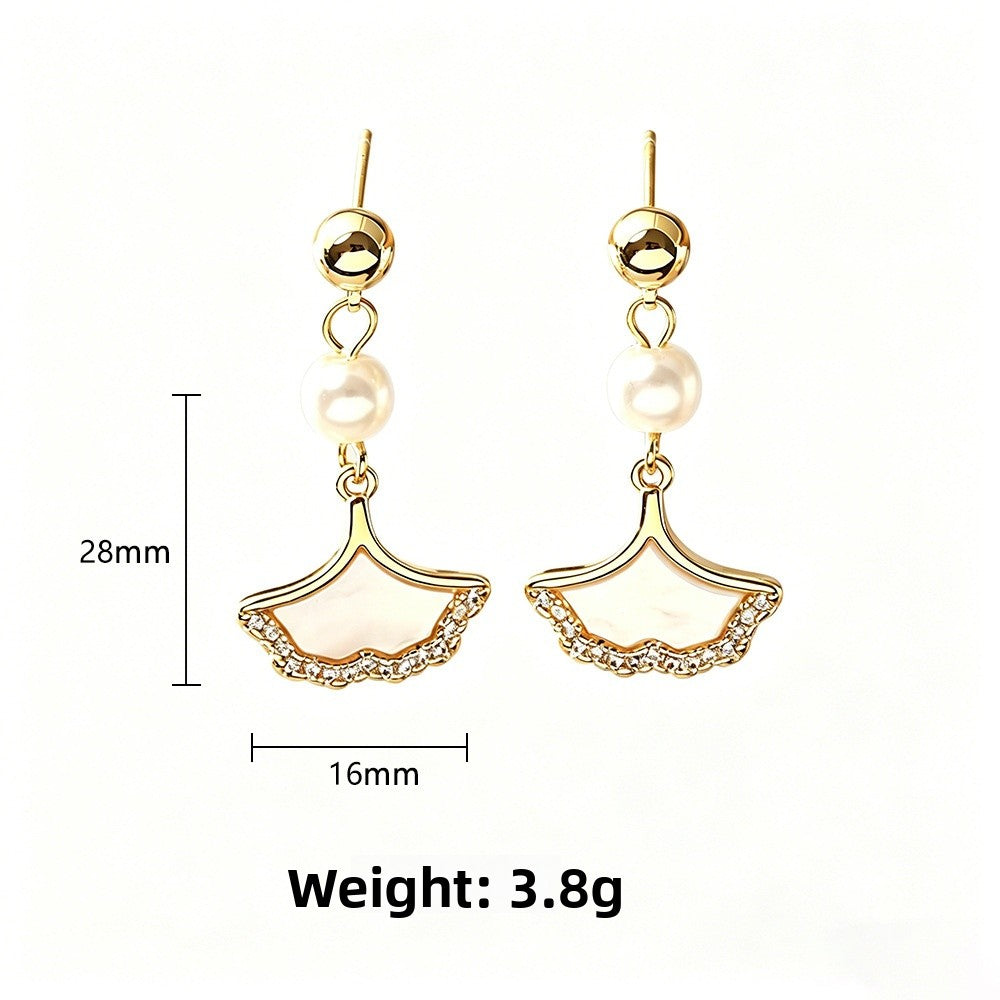 Ginkgo Leaf Stud Earrings For Women With 925 Sterling Silver Pins And Real Gold Plated Finish