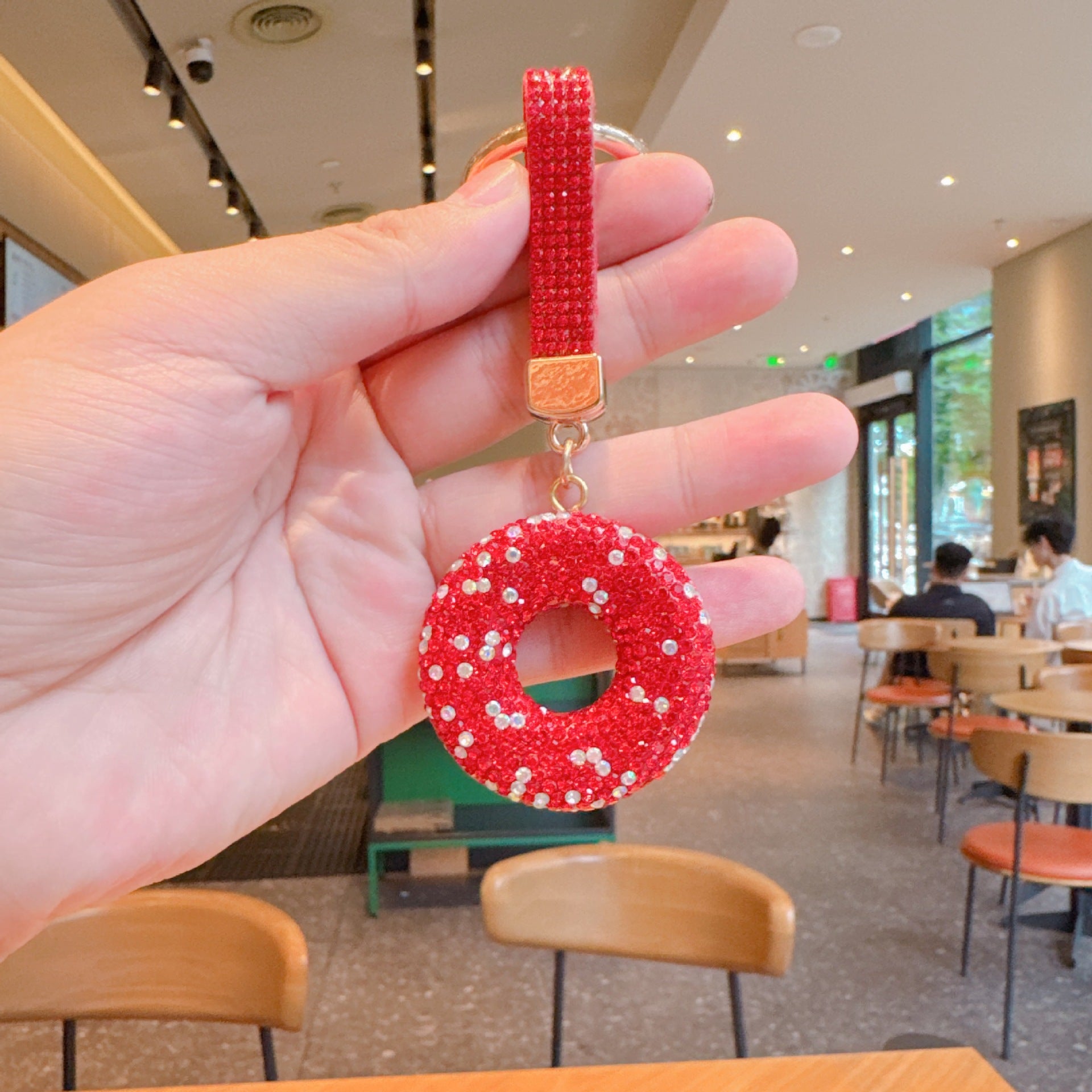 New Year Donuts Key Chains In Red Featuring Pottery Clay With Rhinestones Bag Charms