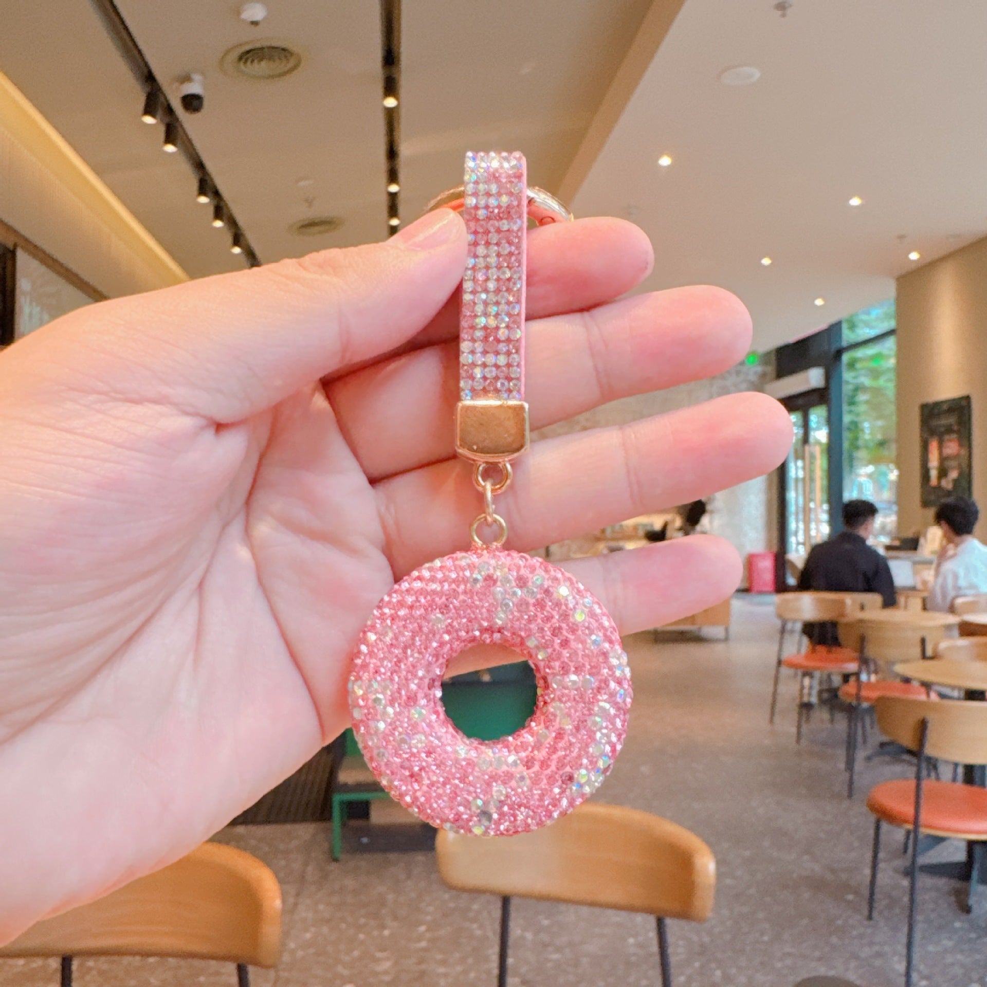 New Year Donuts Key Chains In Red Featuring Pottery Clay With Rhinestones Bag Charms