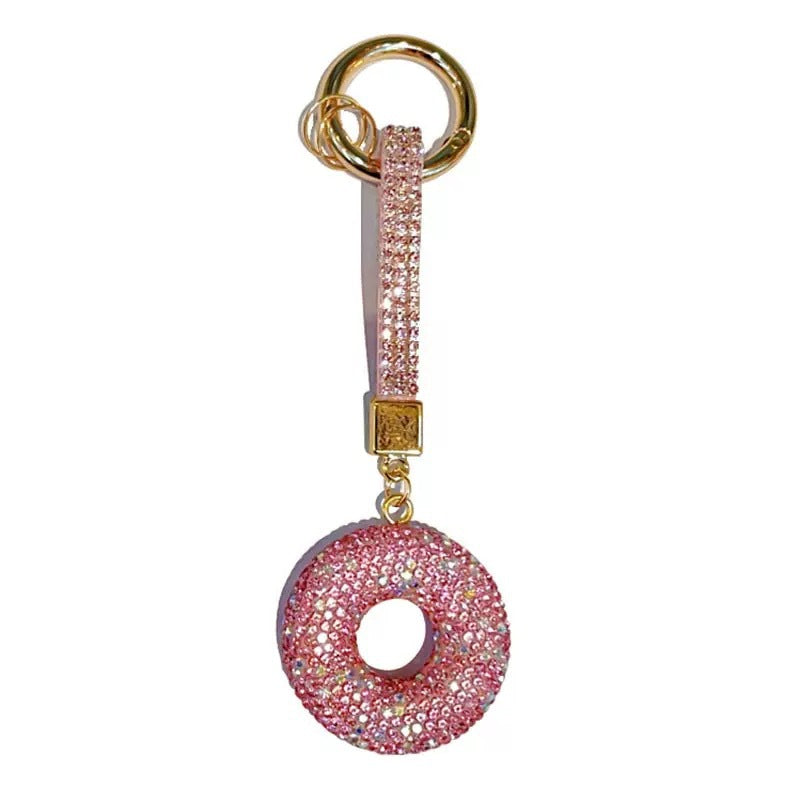 New Year Donuts Key Chains In Red Featuring Pottery Clay With Rhinestones Bag Charms