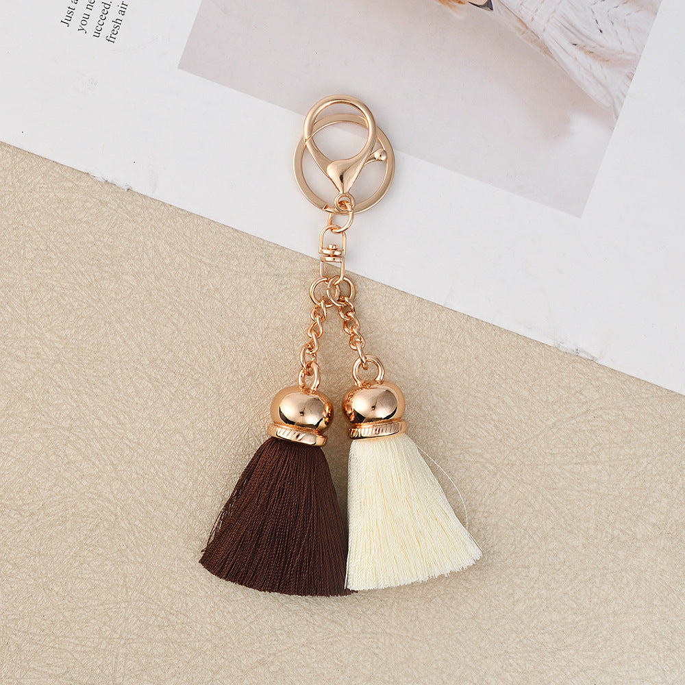 Chinoiserie Style Tassel Bag Charm Keychain Made Of Polyester, Elegant Bag Pendant Accessory