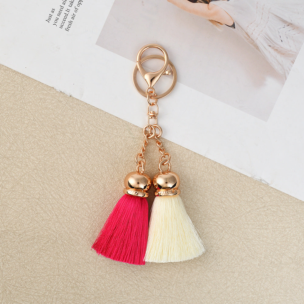 Chinoiserie Style Tassel Bag Charm Keychain Made Of Polyester, Elegant Bag Pendant Accessory