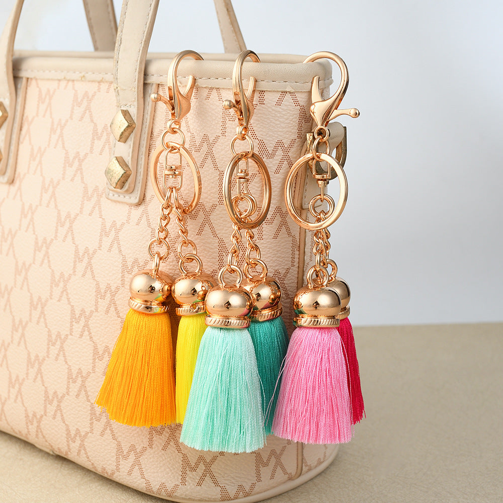 Chinoiserie Style Tassel Bag Charm Keychain Made Of Polyester, Elegant Bag Pendant Accessory