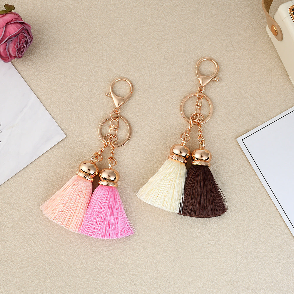 Chinoiserie Style Tassel Bag Charm Keychain Made Of Polyester, Elegant Bag Pendant Accessory