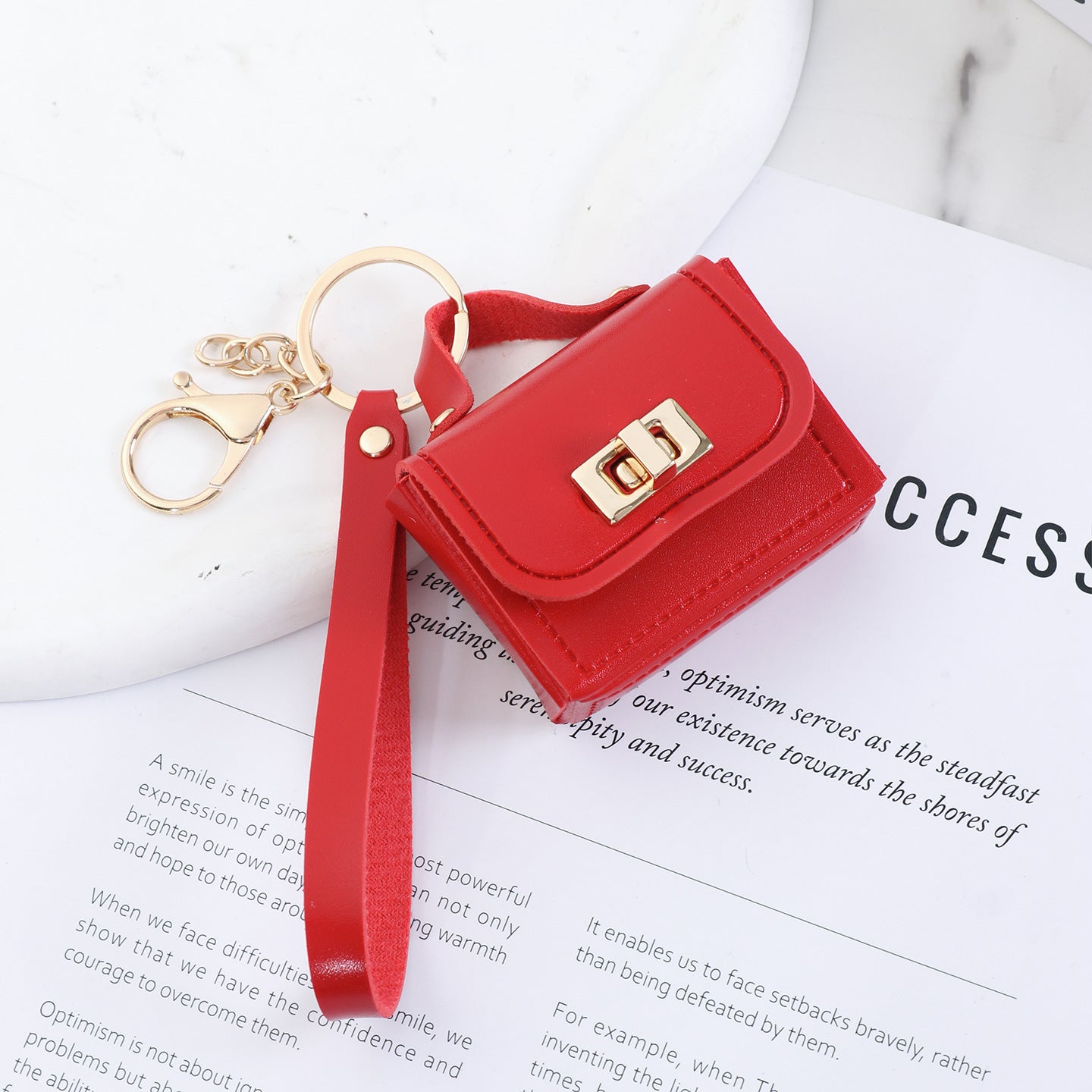 Multicolor Red Bag Charm Key Chain In PU Leather For Stylish Bag Accessories